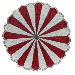 TIRAMISU Hand Beaded Placemat Charger 15in Holiday Red & White Candy Stripe  NEW